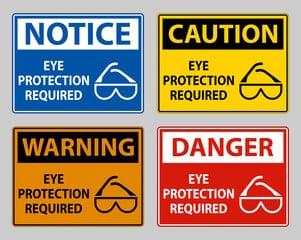 Lo stesso segnale di sicurezza che indica il bisogno di indossare gli occhiali da protezione, ma in diversi colori, ognuno che simboleggia il tipo di messaggio, se di pericolo, se di informazione o avvertimento